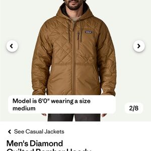 Patagonia Men’s Diamond Bomber Hoody Brown Quilted Jacket Small